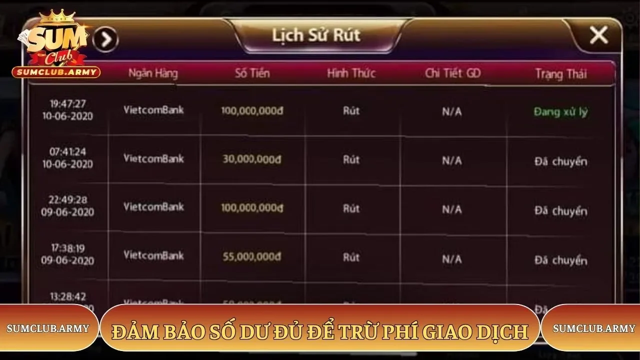 Đảm bảo số dư đủ để trừ phí giao dịch