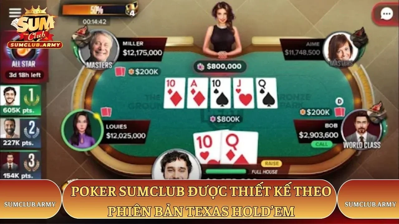 Poker Sumclub được thiết kế theo phiên bản Texas Hold’em