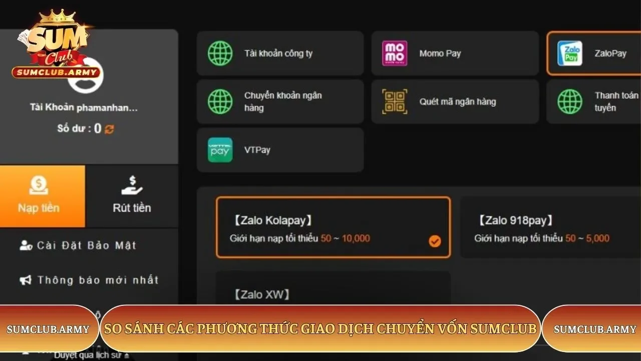 So sánh các phương thức giao dịch chuyển vốn Sumclub
